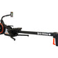 Black and orange SKI-ROW AIR+PWR rowing machine with digital display monitor, red flywheel, and extended black beam on white 