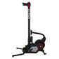 Black and gray rowing machine with red accents, tall vertical monitor arm, and extended footrest on white background