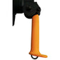 Claw hammer with black metal head and orange rubber grip handle on white background