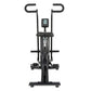 Black stationary airbike with dual handles, digital console, and pedals on white background, front view