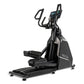 Black Spirit elliptical machine with digital display console, curved handlebars, and foot pedals on white background