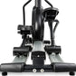 Black and gray elliptical machine with dual handles, foot pedals, and digital console on white background