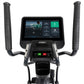 Spirit CE800ENT elliptical with black frame, dual handles with wrapped grips, digital touchscreen display showing workout met