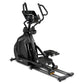 Black Spirit CE850 elliptical machine with dual handles, digital display console, and extended footrails on white background