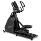Spirit CE900 black elliptical machine with digital console, dual handles, and wide footplate on white background