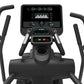 Spirit CES880 black suspension elliptical with digital display showing workout metrics, curved handles, and start/stop button