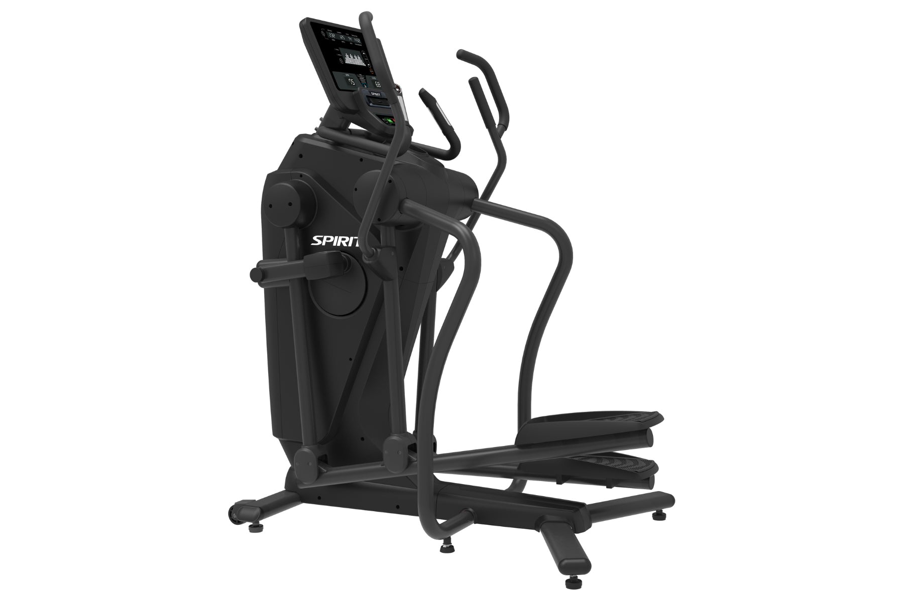 Black Spirit CES880 suspension elliptical with digital display console, dual handles, and foot pedals on white background