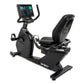 Spirit CR1000ENT black recumbent exercise bike with digital display console, padded seat, and foot pedals on white background