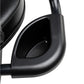 Black over-ear headphones with padded leather ear cups and adjustable headband, close-up detail view on white background
