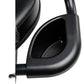 Black over-ear headphones with padded leather ear cups and adjustable headband on white background