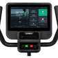 Spirit CR800ENT recumbent exercise bike with black frame, curved handles, and Garmin touchscreen display showing fitness trac