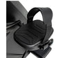 Black recumbent exercise bike seat with ribbed padding and back support, shown on white background