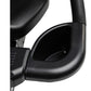 Black recumbent exercise bike seat and backrest detail on white background