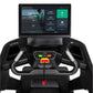 Black Spirit CT1000ENT treadmill with touch screen display showing Garmin fitness app and workout interface, viewed from fron