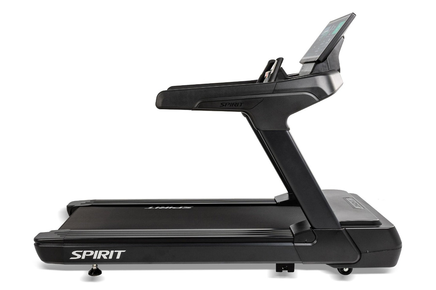 Spirit CT1000ENT black treadmill with tablet holder and digital display on white background