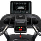 Spirit CT800 treadmill console displaying running metrics with black frame, dual handles with chrome accents, and red start-s