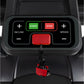 Black treadmill console with green Start button, red Stop button, and controls for incline and speed adjustment, flat lay vie