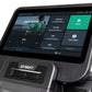 Spirit CT800ENT treadmill with black frame and touchscreen display showing Garmin fitness app with workout programs including