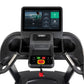 Black Spirit CT800ENT treadmill with touchscreen display showing workout interface, control console with green start and red 