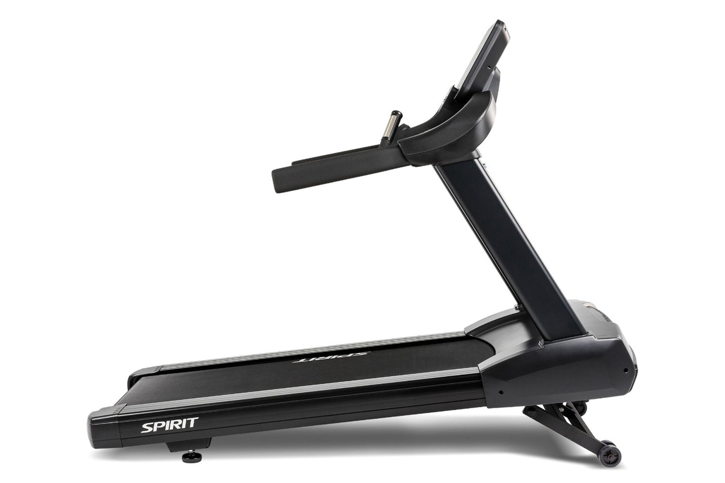 Black Spirit CT800ENT treadmill with digital display console and adjustable incline, on white background