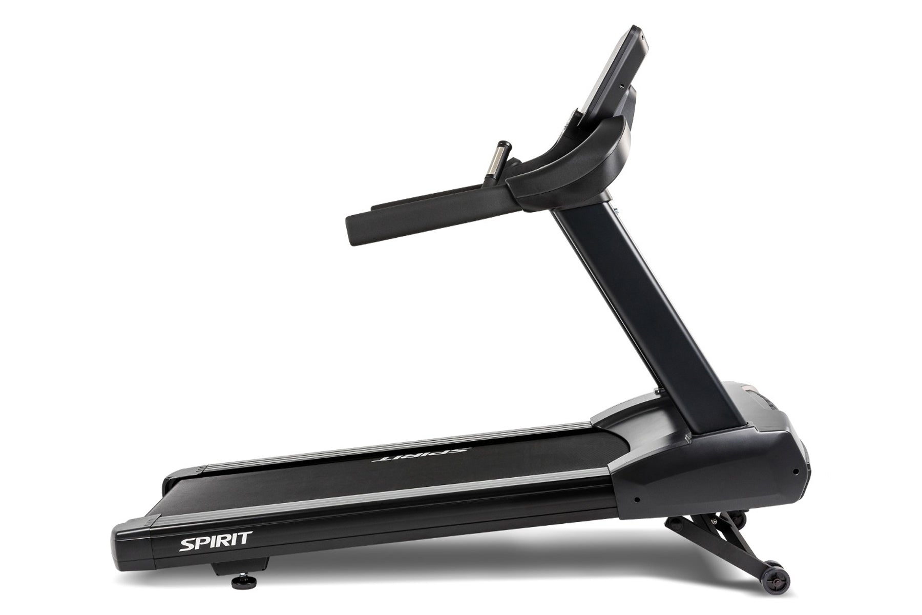 Black Spirit CT800ENT treadmill with digital display console and adjustable incline, on white background