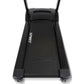 Black Spirit CT800ENT treadmill with dual handrails and textured running belt on white background, overhead view