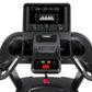 Spirit CT850 treadmill with black frame, digital display console showing workout metrics, dual cushioned footrests, and red s