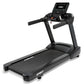Black Spirit CT850 treadmill with digital console display, dual foam handlebars, and running deck on white background