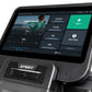 Spirit CT850ENT treadmill with black frame and touchscreen displaying Garmin fitness app interface showing workout programs i