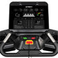 Spirit CT900 treadmill console displaying metrics including watts, heart rate, and speed, with black handrails and control bu