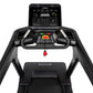 Spirit CT900 black treadmill with digital display console, dual handrails, and red safety key on white background