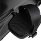 Black upright exercise bike seat with quilted padding and ventilation holes, mounted on metal frame