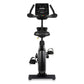 Black Spirit CU900 upright exercise bike with digital display console, curved handlebars, and pedal straps, shown on white ba