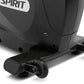 Black Spirit recumbent exercise bike with extended seat and dual black wheels, shown at angle on white background