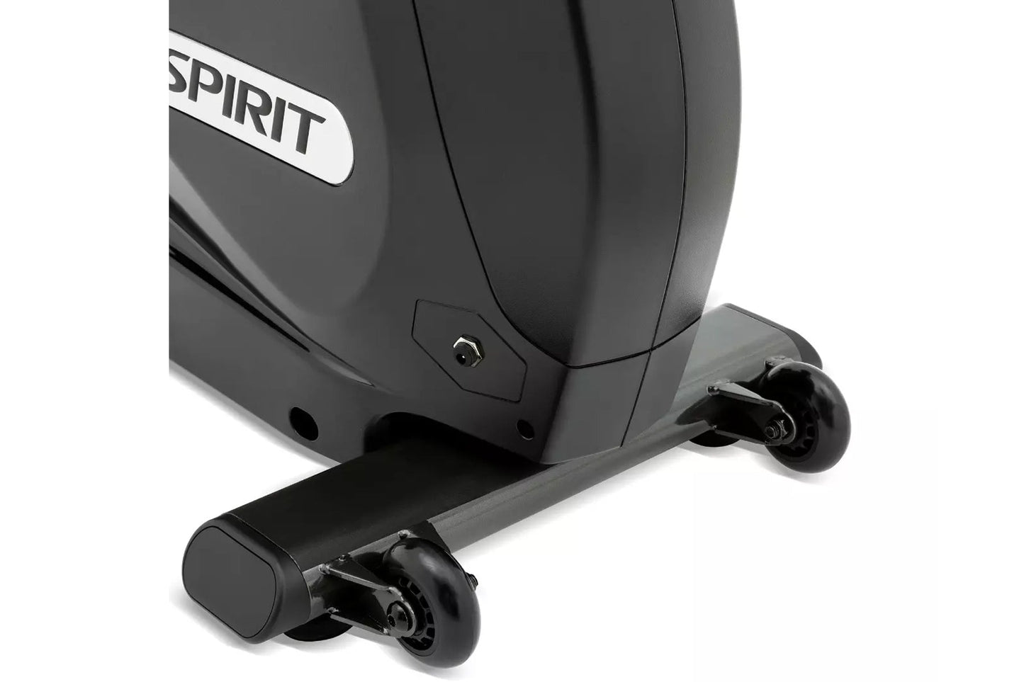 Spirit XBR55 recumbent exercise bike in charcoal gray with white "Spirit" logo and black pedals, shown on white background