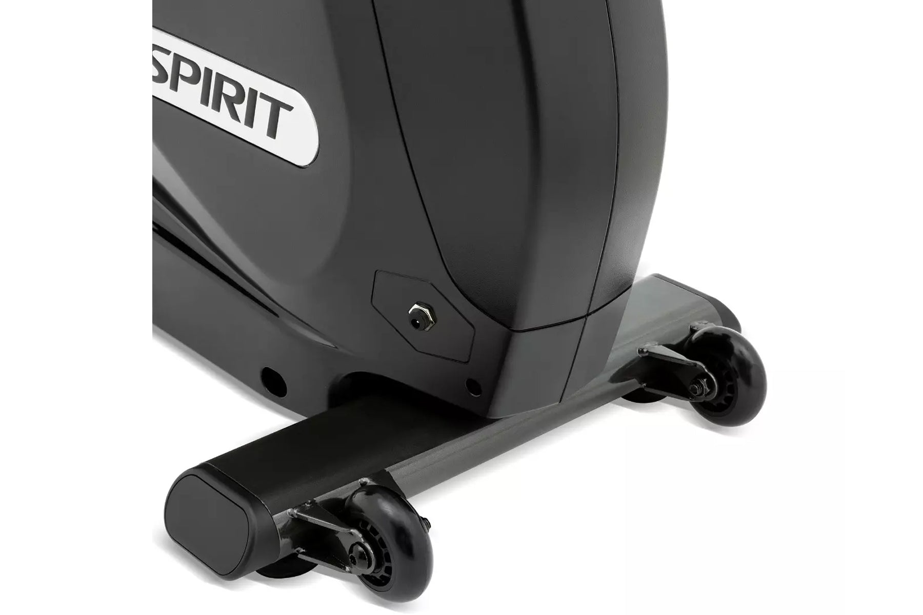 Spirit XBR55 recumbent exercise bike in charcoal gray with white "Spirit" logo and black pedals, shown on white background