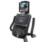Black Spirit XBR55 recumbent exercise bike with digital display console showing workout metrics and tablet holder mounted on 