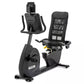 Spirit XBR95 black recumbent exercise bike with padded seat, mesh backrest, and tablet holder on white background