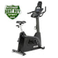 Spirit XBU55 black upright exercise bike with digital display console and gray adjustable seat on white background