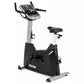 Spirit XBU55ENT upright stationary exercise bike with black base, silver column, digital display console, black handlebars, a