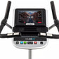 Spirit XBU55ENT upright exercise bike with black handles, white and gray frame, digital display screen showing workout metric