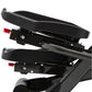 Black elliptical machine footpedals and frame with red adjustment levers, shown on white background