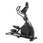 Black Spirit XE295 elliptical machine with foot pedals, adjustable handlebars, and tablet holder, on white background
