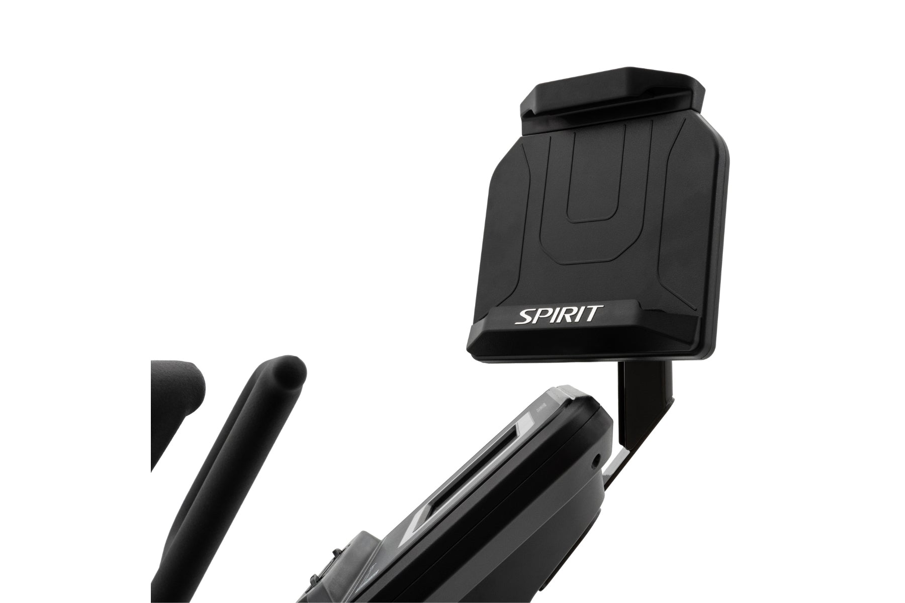 Black Spirit XE295 elliptical machine console and handlebar details on white background