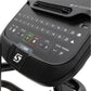 Spirit XE395 elliptical console showing black control panel with green start button, red stop button, and numbered incline/le