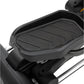 Black elliptical machine footpad with ribbed texture and metal frame detail on white background