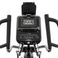 Spirit XE795 black elliptical machine with digital display console, dual handles, and resistance level controls on white back