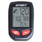 Spirit XIC600 stationary bike console displaying RPM, speed, and calorie metrics with black housing and red Mode/Reset and St