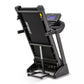 Black Spirit XT185 treadmill with digital display console, folding design, and wheeled base on white background