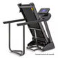 Black Spirit XT185 treadmill with blue digital display console and gray handrails on white background